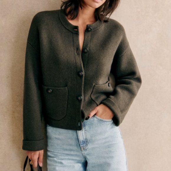 SEZANE VALERIO JACKET CARDIGAN KHAKI Medium organic cotton wool luxury c… - Picture 1 of 12